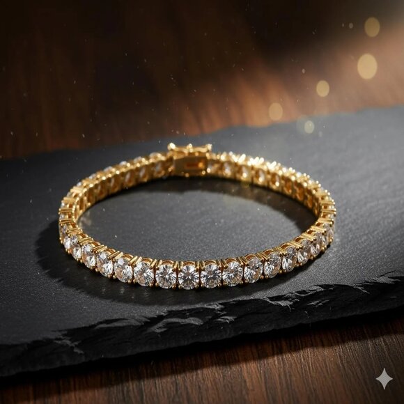 Diamond Tennis Bracelet, Exquisite Tennis Chain Inlaid with Synthetic Zircona - Picture 7 of 7